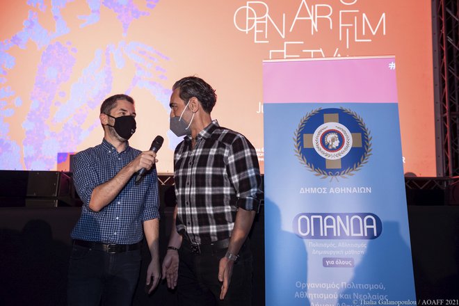 O Καλλιτεχνικός Διευθυντής του Φεστιβάλ, Λουκάς Κατσίκας, με τον Πρόεδρο της Τεχνόπολης Δήμου Αθηναίων, Κωνσταντίνο Δέδε